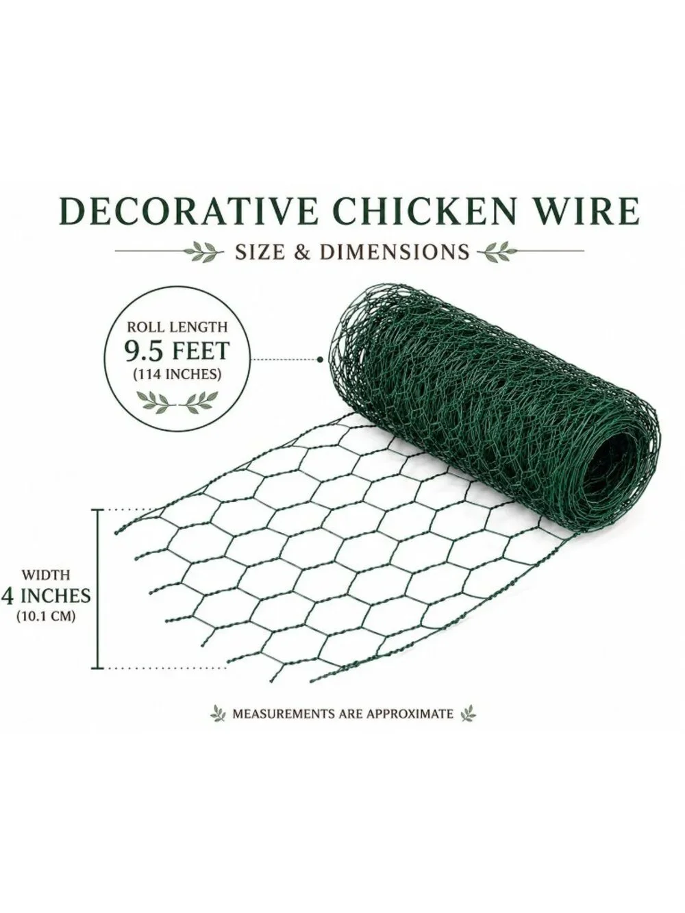 Green Chicken Wire Roll 4 Inch x 9.5 Foot Floral Wire for Wreath Making Wedding